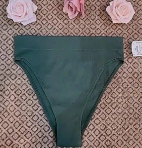 AERIE Colorful High Cut Bikini RIBBED Softy Panty Green M/6 nwt - Picture 1 of 5