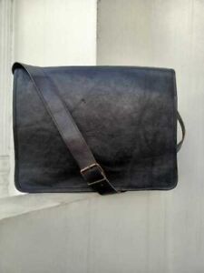 Men's Genuine Vintage Black Leather Messenger Bag Shoulder Laptop Bag Briefcase
