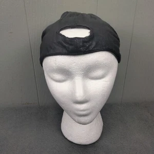 Solid Leather Biker Skull Cap Perforated Bandana Head Wrap Do Rag Moto Black - Picture 1 of 11