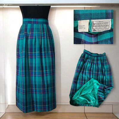 Vintage Pendleton Tartan Virgin Wool Lined Skirt Sz 6 With Pockets Emerald Green - Image 1 of 4