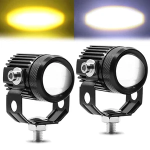 2X Motorcycle LED Headlight Fog Driving Spot Light auxiliary Lamp White Yellow - Picture 1 of 9