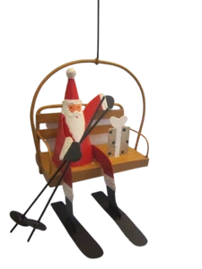 Shoeless Joe Metal Santa on a Chair Lift Christmas Tree Decoration with Twine