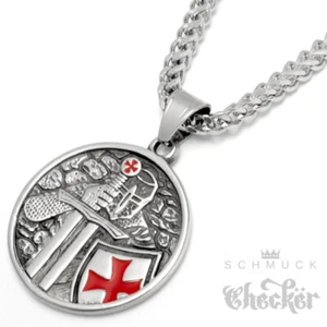 Tempelritter Medaillon Edelstahl Halskette rotes Templer-Kreuz Ritter Anhänger - Bild 1 von 5
