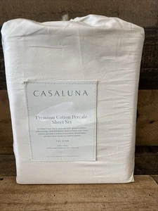 Casaluna Premium Cotton Percale Sheet Set Cal King Size Natural 400 TC - Picture 1 of 8
