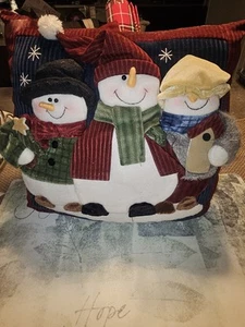 VTG CHRISTMAS HOLIDAY PILLOW-SNOWMEN TREO - 3D w/Fabric Pieces  - 15" - Picture 1 of 4
