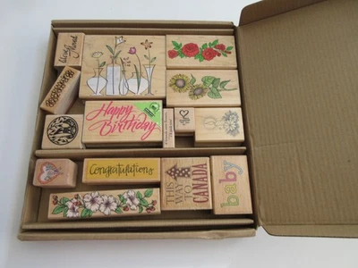 Surtido de sellos de goma flores feliz cumpleaños bebé varios tamaños otras opciones Foto 1 de 2