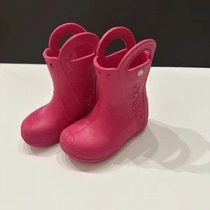 CROCS Kids Handle It Rain Boots Size 8C Hot Pink Rubber Waterproof Slip On Cute - Picture 1 of 6