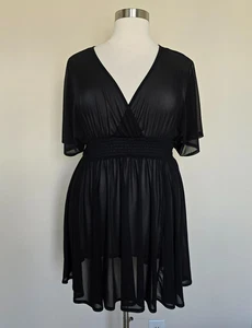 Torrid Übergröße 2 schwarz durchsichtig Netz Schwimmen Überziehen Kleid Kurzarm V-Ausschnitt Glamourös - Bild 1 von 13