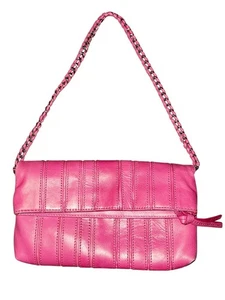 Banana Republic Hot Pink Pieced Leather Clutch Fold over Shoulder Bag A++ - Picture 1 of 8
