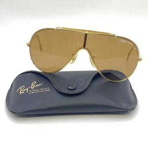 ICONIC SUNGLASSES B&L RAYBAN WINGS VINTAGE 80s GOLD MASK SHIELD FASHION W CASE - Imagen 1 de 14