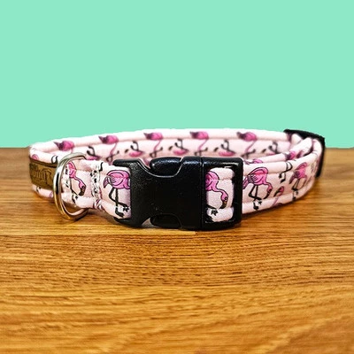 Dog Collar - Pink Flamingo- Large - 12"-20" - Plastic Side Release - Adjustable - Image 1 of 3