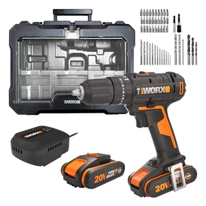 WORX Powershare Cordless Hammer Drill 20V 50Nm x2 2.0Ah 51pc Drill Bit WX370.2 - Picture 1 of 9
