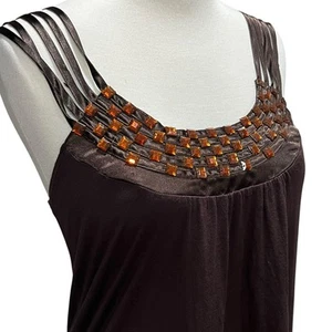 Lola Tank Top Womens L Brown Beaded Embellished Strappy Tunic Flowy Casual Chic - Picture 1 of 12
