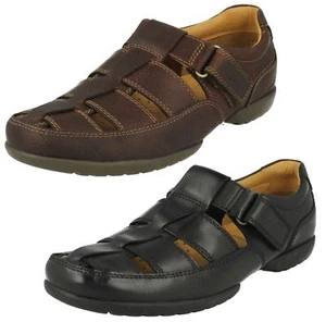 Herren Clarks Haken Und Schlaufe Leather Sandalen Weite Passform Lehnen Offen - Bild 1 von 10