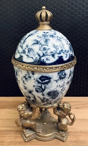 Porzellan Dose Löwen Bronze Prunkgefäß Deckeldose Schatulle Antik Urne Vase Neu - Bild 1 von 7