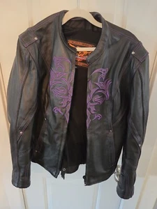 Chaqueta de cuero para mujer Milwaukee negra y púrpura 3/4 talla mediana - Imagen 1 de 6