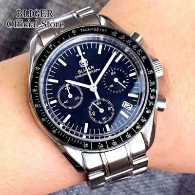 BLIGER Luxury 40mm relógio de quartzo cronógrafo masculino movimento VK63 preto verde - Imagem 1 de 4