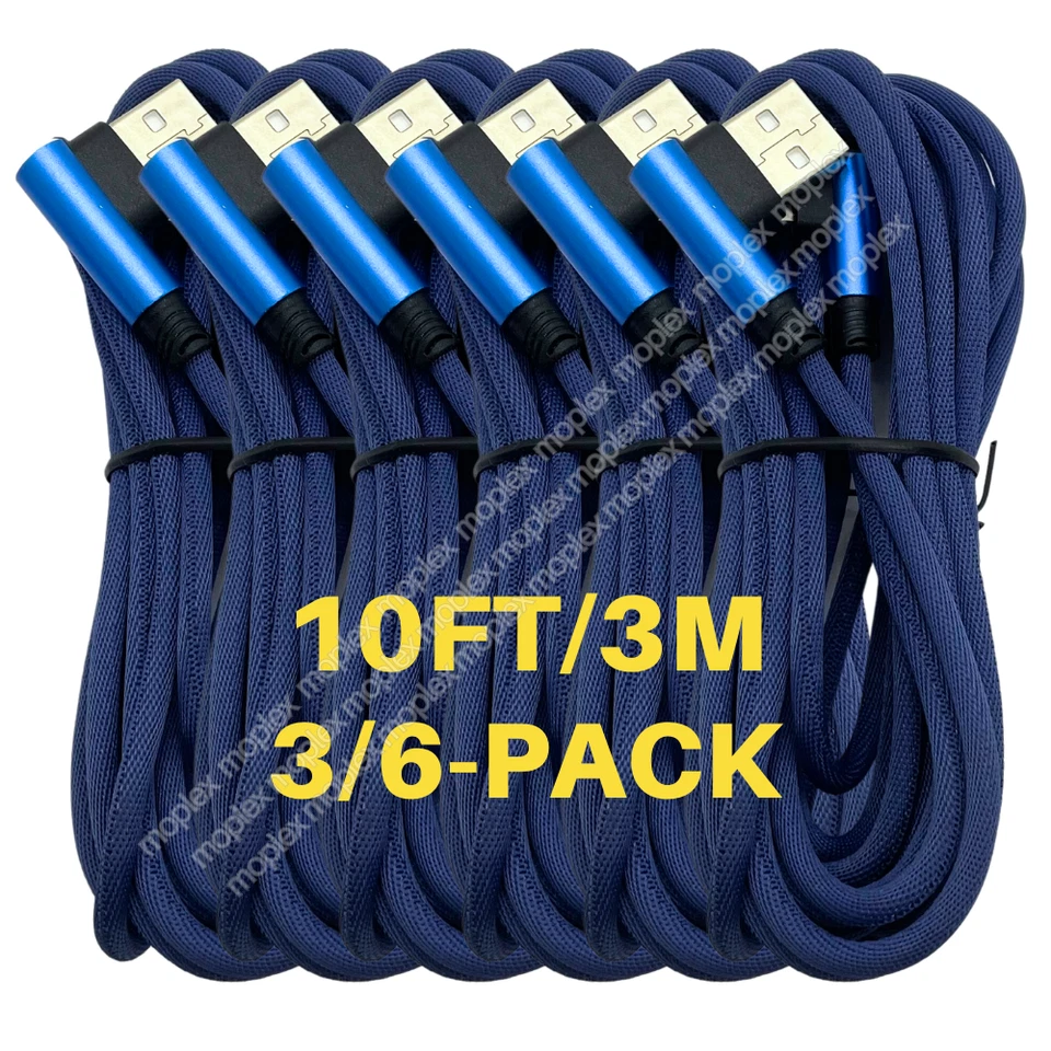 3/6PACK USB 10Ft Heavy Duty Charger Cable For iPhone 14 13 12 11 Pro XR 7 8 ipad - Image 1 of 4