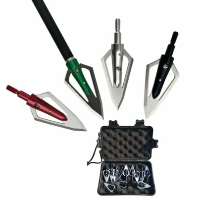 12pcs Archery 2Blade Broadheads 100Grain Arrowhead Storage Box Screw Bow Hunting - Image 1 of 4