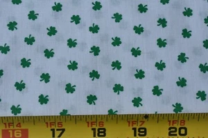 By 1/2 Yd, Vintage, Green 4-Leaf Clover on White Lighter-Weight Cotton, P8687 - Picture 1 of 5