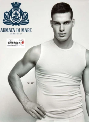 3 PZ ARMATA DI MARE CANOTTA  SMANICATA UOMO RAGAZZO COTONE ELASTICIZZATO ART 201 - Immagine 1 di 3