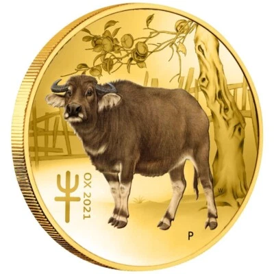 Goldmünze Jahr des Ochsen Lunar III. 2021 - Australien - 1/10 Oz ST in Farbe - Bild 1 von 3