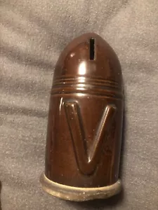 WW2 American Home front V For Victory Coin 6” Bank Crock Pottery Artillery Shell - Picture 1 of 14