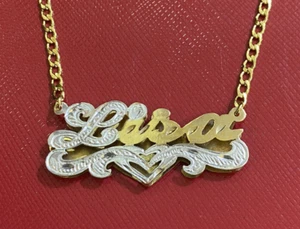 PERSONALIZED 14K GP 3D DOUBLE PLATED SCRIPT NAME PLATE NECKLACE ANY NAME /s8 - Picture 1 of 1