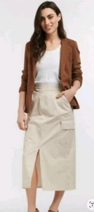 ITALIAN STAR cargo Travellers Skirt Midi Khaki Elasticated Waist Size Small - Picture 1 of 8