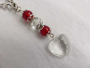 Schöner Rückspiegel Perlen rot weiß Anhänger 3D Herz aus Glas Handarbeit 108/18 - Bild 1 von 4