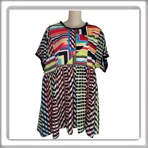 Anthropologie Dor Couture Shauna Babydoll-Bluse geometrisches Muster Größe Large - Bild 1 von 12