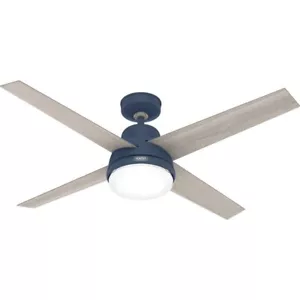 52" Indigo Blue Large Room LED Ceiling Fan White Glass Bowl Shade Remote Control - Picture 1 of 8