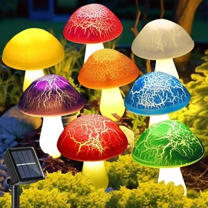 8 Crack Mushroom Outdoor Solar LED Lights Garden Pathway Decoration, Waterproof - Picture 1 of 7