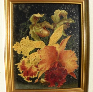 Orchids French vintage painting realistic trompe l'oeil style - Picture 1 of 20