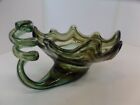 Vintage MidCentury Modern Hand Blown Art Glass Green Brown Swirl Decorative Bowl