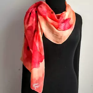 SILK Chiffon Pro Hand Painted Floral Poppy 14"x 72" Oblong Scarf New! - Picture 1 of 8
