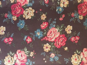 25cm W x 50cm L Cath Kidston Pembridge Rose Brown cotton Duck new Medium Weight - Picture 1 of 6