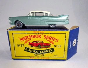 Matchbox No. 27C Cadillac 60 rare 1.st issue met. GREEN silver wheels in "B" Box - Picture 1 of 13