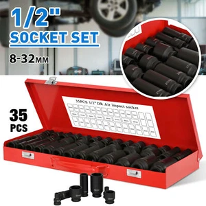 35pcs Drive Deep Impact Sockets 8-32MM Metric 1/2" Garage Workshop Tools Set AU - Picture 1 of 11