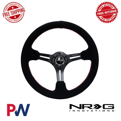 NRG 3" Deep Dish Steering Wheel 350mm Black Suede Red Stitching RST-018S-RS - Image 1 of 3