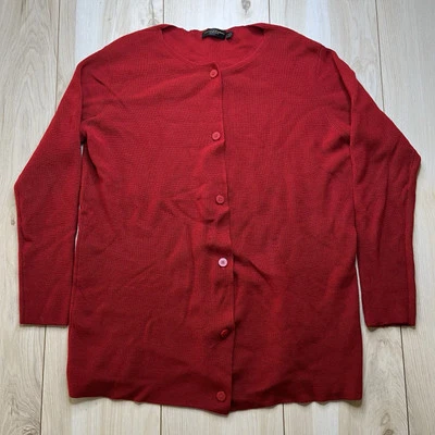 Cárdigan Suéter Donna Karan Etiqueta Negra Vintage Rojo Tejido Lana Mujer Talla Pequeña Foto 1 de 4