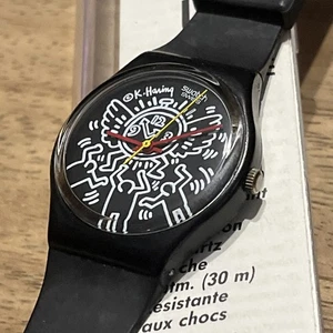 Vintage Keith Haring Rare GZ104 BLANC SUR NOIR Swatch Watch 1986 34mm GZ 104 86 - Picture 1 of 17