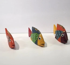 Set of 3 Vintage, Hand-Crafted, And Hand-Painted Wooden Fishes - Picture 1 of 18