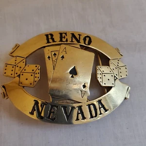 Dados con hebilla de cinturón de blackjack Rena Nevada de latón vintage raros - Imagen 1 de 6