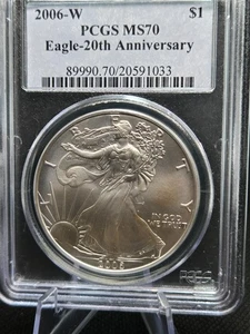 2006-W American Silver Eagle – PCGS MS70 – 20th Anniversary Burnished - Picture 1 of 6