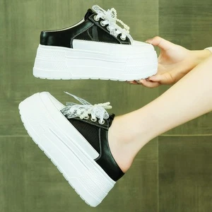 Casual MulesWomen Slipper Cow Leather Fashion Sneakers Platform Wedge High Heels - Picture 1 of 8