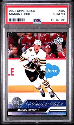 2023 Upper Deck Mason Lohrei #497 Young Guns RC PSA 10 Bruins - Image 1 of 2