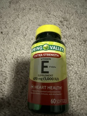 Cápsulas blandas de vitamina E Spring Valley, 670 mg (1000 UI)- 60 unidades Foto 1 de 3