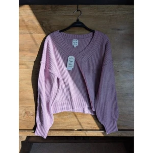 Hippie Rose Sweater Womens Medium Lavender Waffle knit Drop Shoulder Pullover - Picture 1 of 3