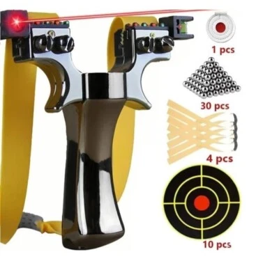 INTHETARGET Pack Fronde de chasse / lance pierre noir avec laser, cibles, elastiques et bill